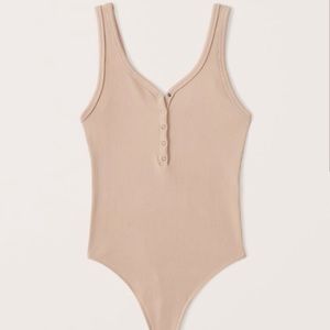 BEIGE Abercrombie Henley Ribbed bodysuit